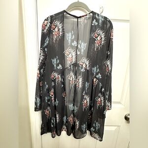 Peach Love California boho chiffon kimono duster one size (fits S-L)